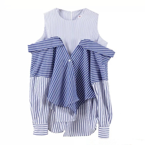Striped Cold Shoulder Blouse - Picture 1 of 4
